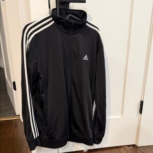 Adidas Men's Black Windbreaker with White Stripes